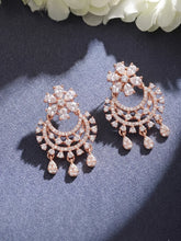 Rose Gold Plated CZ Chandbali Floral Earrings