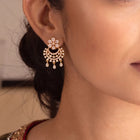 Gold Plated CZ Chandbali Floral Earrings