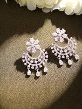 Silver Plated CZ Chandbali Floral Earrings