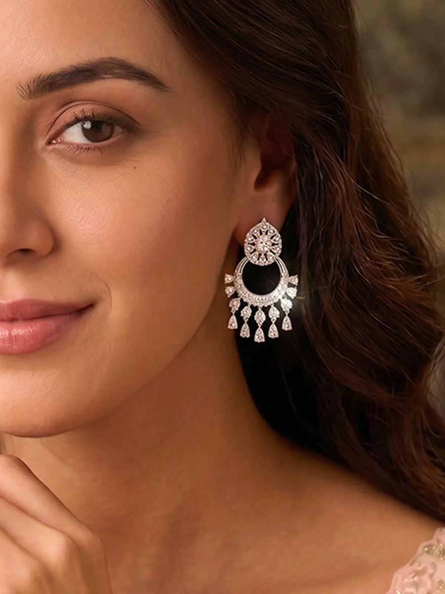 Peora Tara Chandbali CZ Silver Earrings