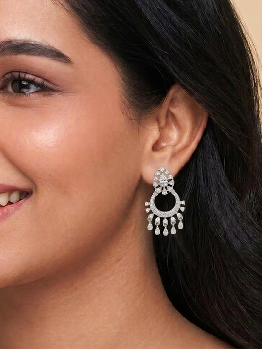 Peora Tara Chandbali CZ Silver Earrings
