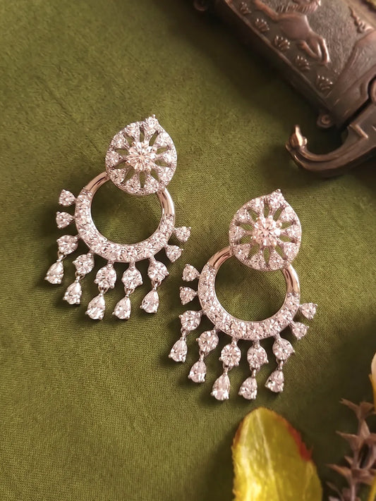 Peora Tara Chandbali CZ Silver Earrings