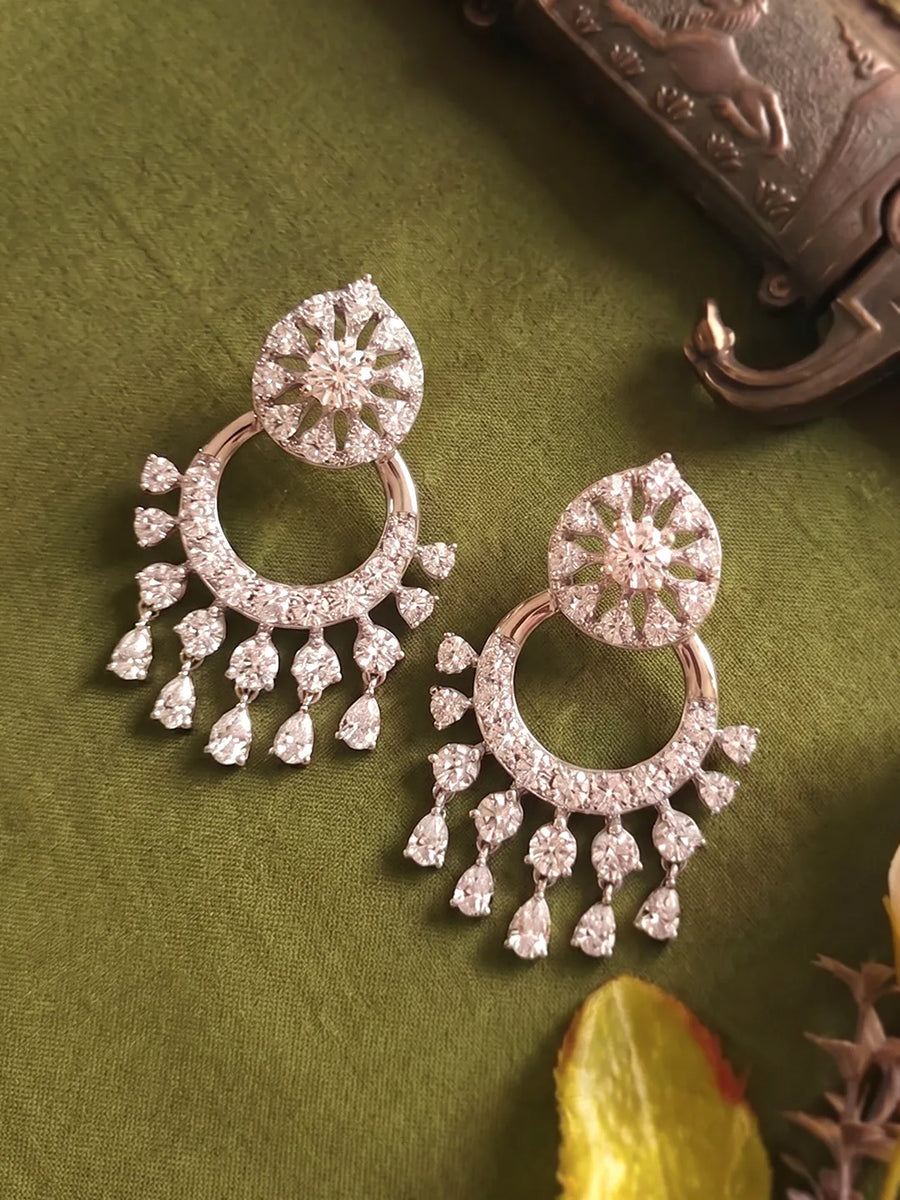 Peora Tara Chandbali CZ Silver Earrings