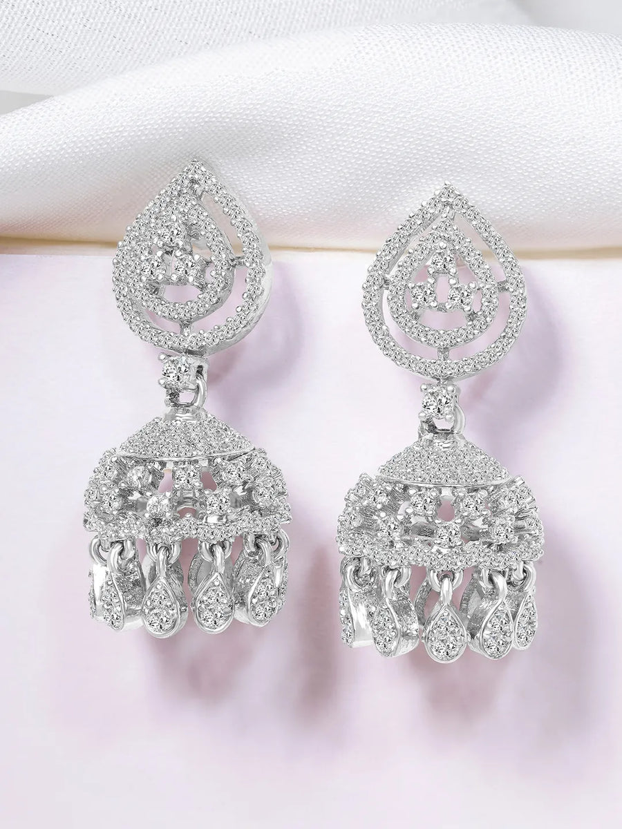 CZ Stone Drop Style Jhumka Earrings