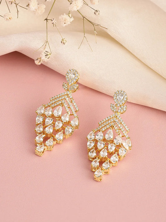 Sparkling CZ Cascade and Floral Earrings
