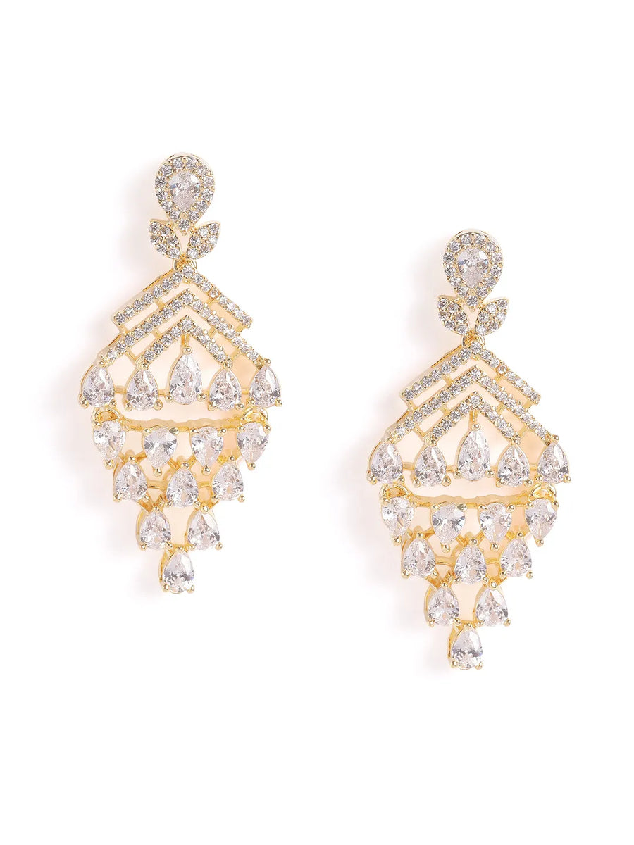 Sparkling CZ Cascade and Floral Earrings