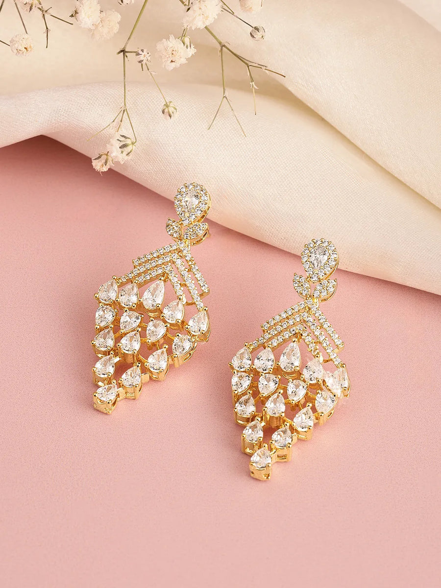 Sparkling CZ Cascade and Floral Earrings