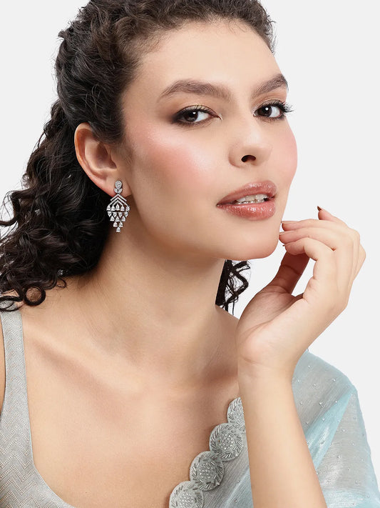 Sparkling CZ Cascade and Floral Earrings