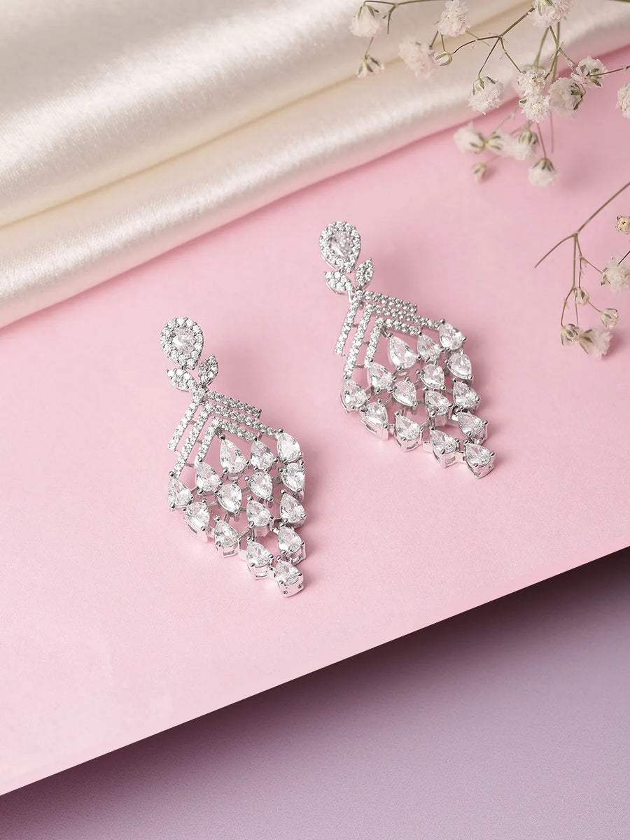 Sparkling CZ Cascade and Floral Earrings