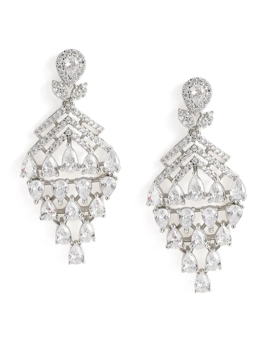 Sparkling CZ Cascade and Floral Earrings