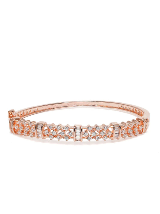 Twinkling Crystal Layered Kada Bangle - Rose Gold
