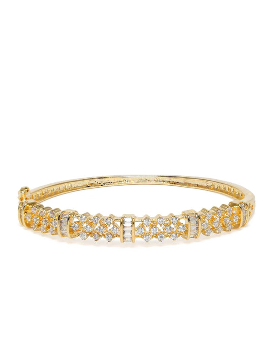 Twinkling Crystal Layered Kada Bangle - Gold
