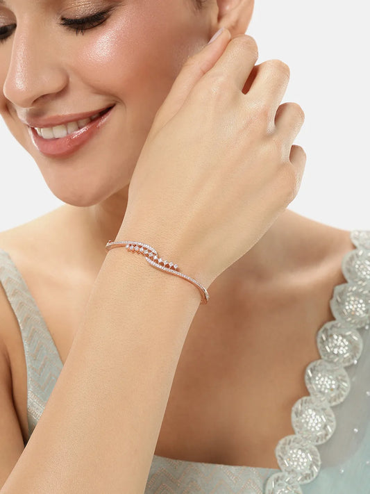 Modern Weave CZ Rose Gold Openable Kada