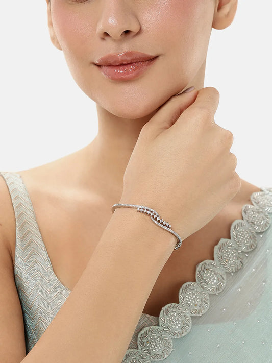 Modern Weave CZ Silver Openable Kada