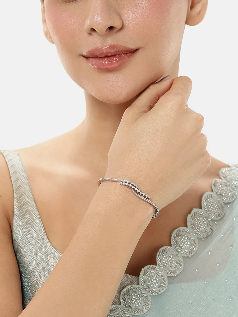 Modern Weave CZ Silver Openable Kada