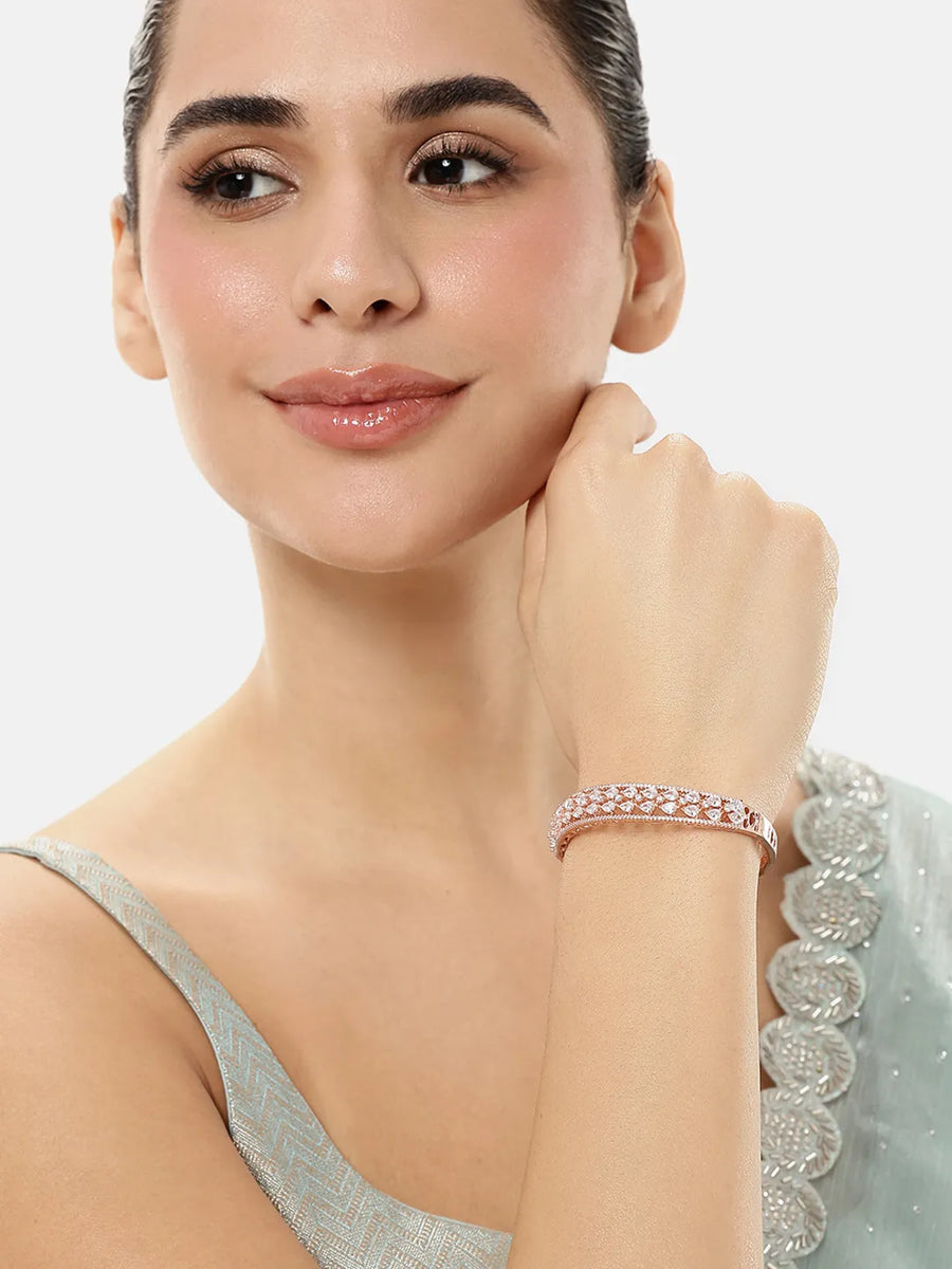 CZ Round Cut Glam Bracelet Kada - Rose Gold