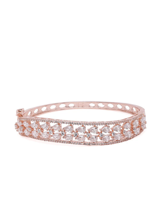CZ Round Cut Glam Bracelet Kada - Rose Gold