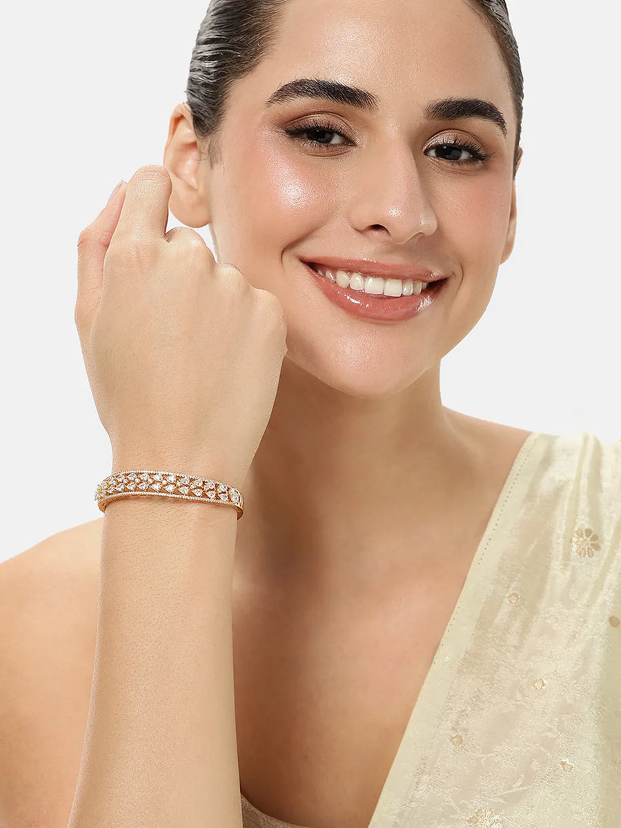 CZ Round Cut Glam Bracelet Kada - Gold