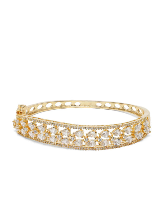 CZ Round Cut Glam Bracelet Kada - Gold