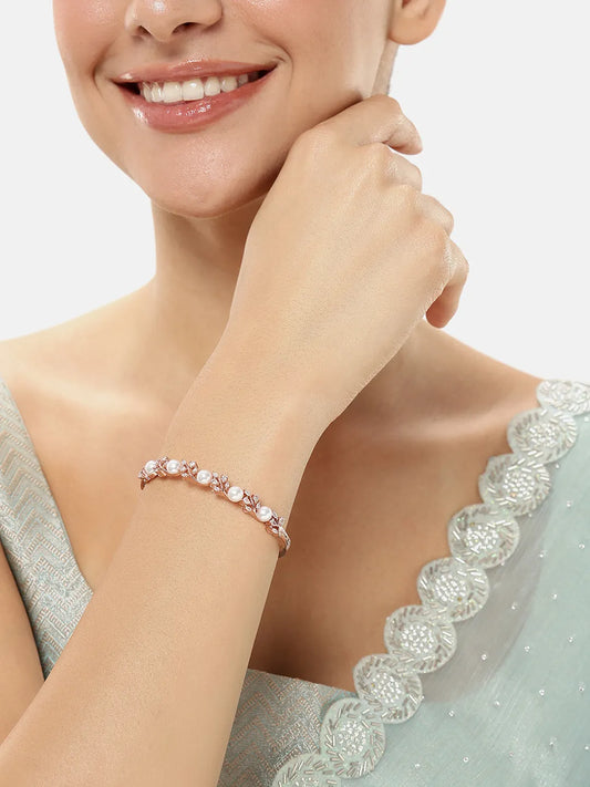 Lustrous Pearl & Crystal Fusion Kada - Rose Gold