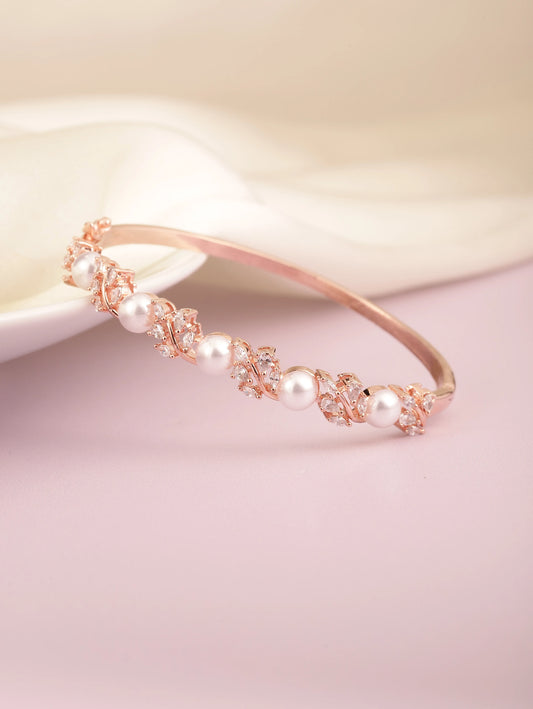 Lustrous Pearl & Crystal Fusion Kada - Rose Gold