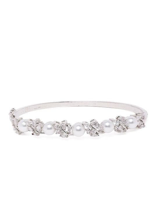 Lustrous Pearl & Crystal Fusion Kada - Silver