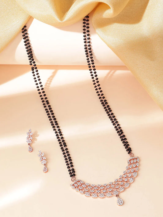 CZ Studded Black Bead Mangalsutra Set