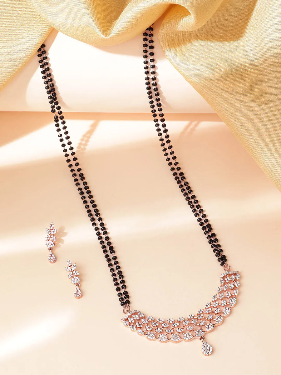 CZ Studded Black Bead Mangalsutra Set