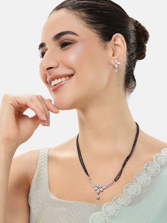 Floral Design Modern Mangalsutra Set - Rose Gold