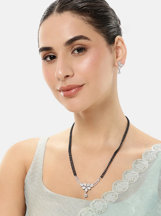 Floral Design Modern Mangalsutra Set - Silver