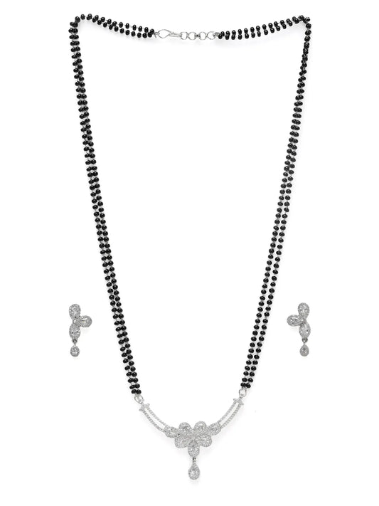 Floral Design Modern Mangalsutra Set - Silver