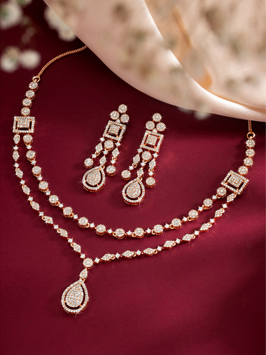 Lustrous Layers Droplet Divinity CZ Necklace Set