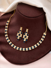 Chic Blue & White CZ Gold Necklace Set