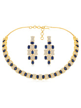 Chic Blue & White CZ Gold Necklace Set