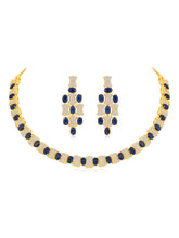 Chic Blue & White CZ Gold Necklace Set