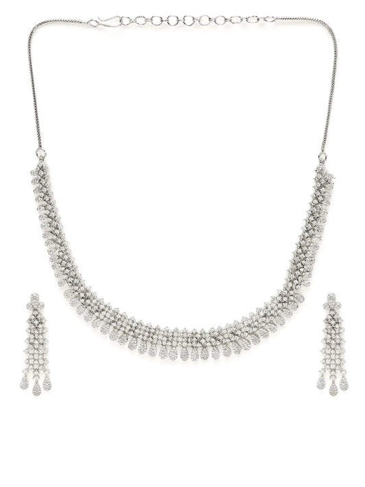 CZ Stone Layered Necklace Earrings Set