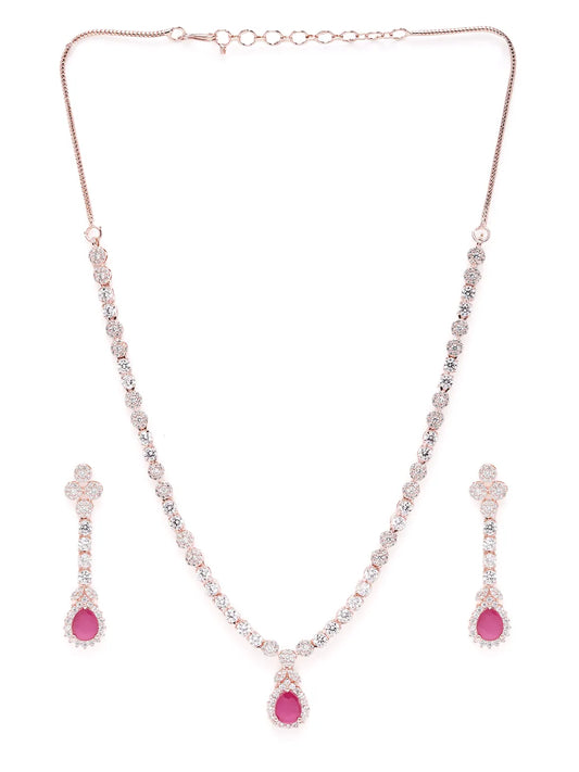 Radiant Glow Crystal Necklace Set - Rose Gold - Red