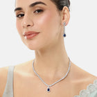 Radiant Glow Crystal Necklace Set - Silver - Blue