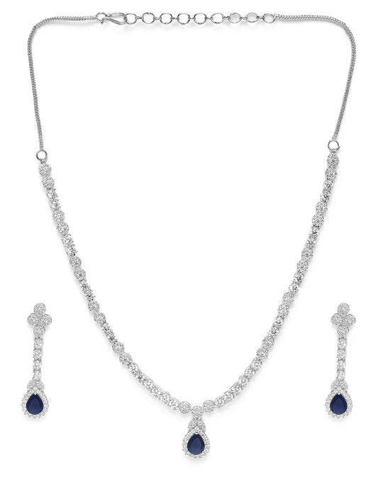 Radiant Glow Crystal Necklace Set - Silver - Blue