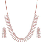CZ Leafy Dangler Necklace Earrings Set - Rose Gold