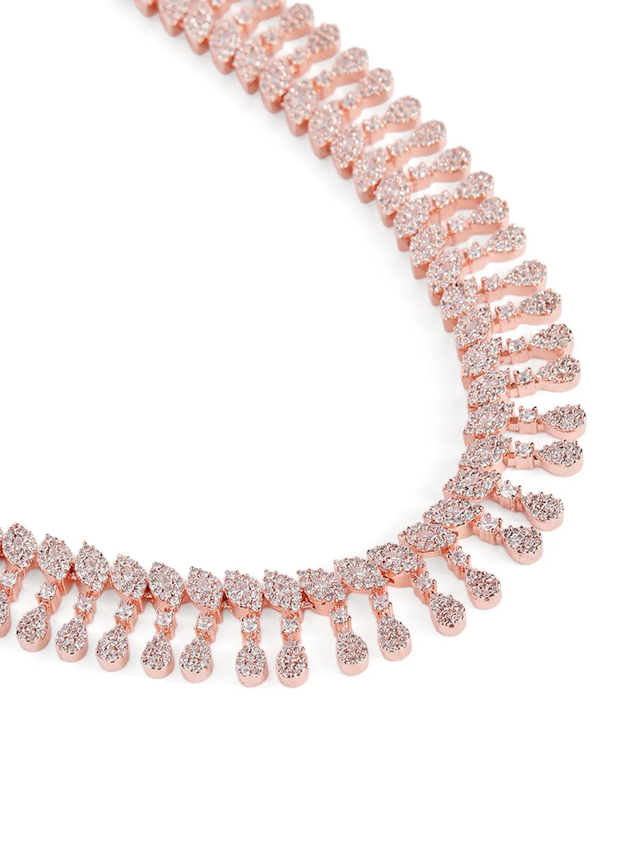 CZ Leafy Dangler Necklace Earrings Set