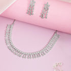 CZ Leafy Dangler Necklace Earrings Set - Silver