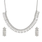 CZ Leafy Dangler Necklace Earrings Set - Silver