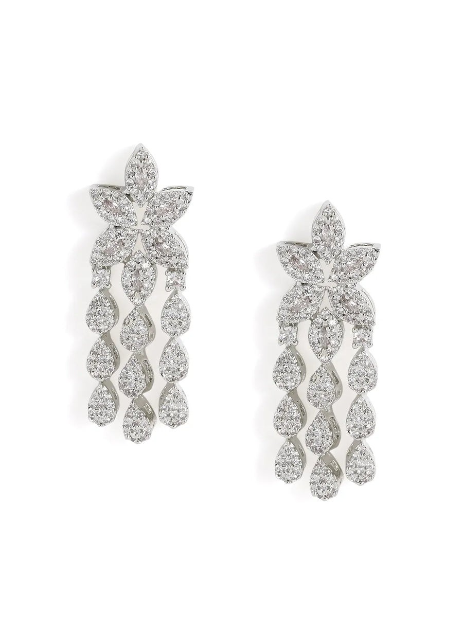 CZ Leafy Dangler Necklace Earrings Set