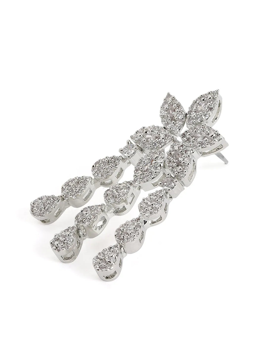 CZ Leafy Dangler Necklace Earrings Set