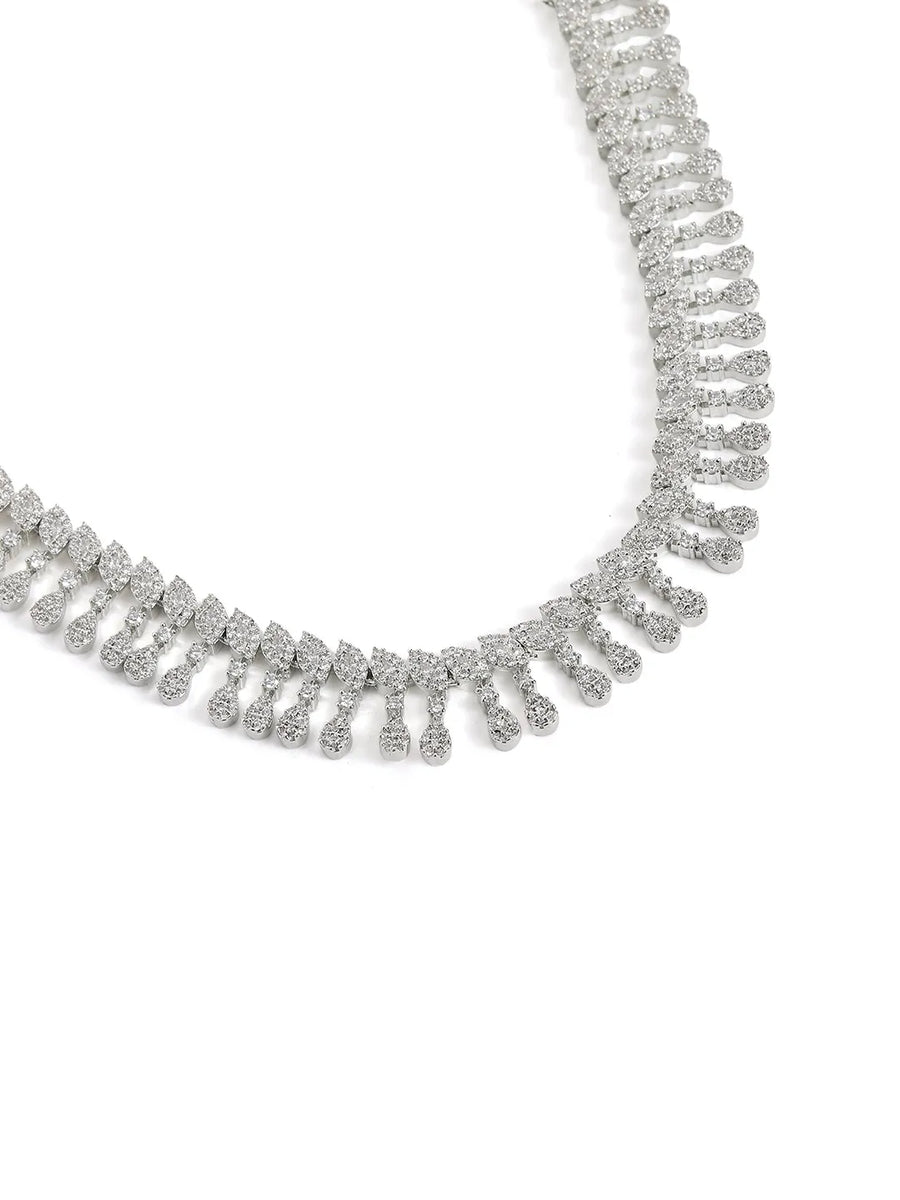 CZ Leafy Dangler Necklace Earrings Set