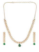 Elegant Teardrop Necklace & Earring Set - Gold Green