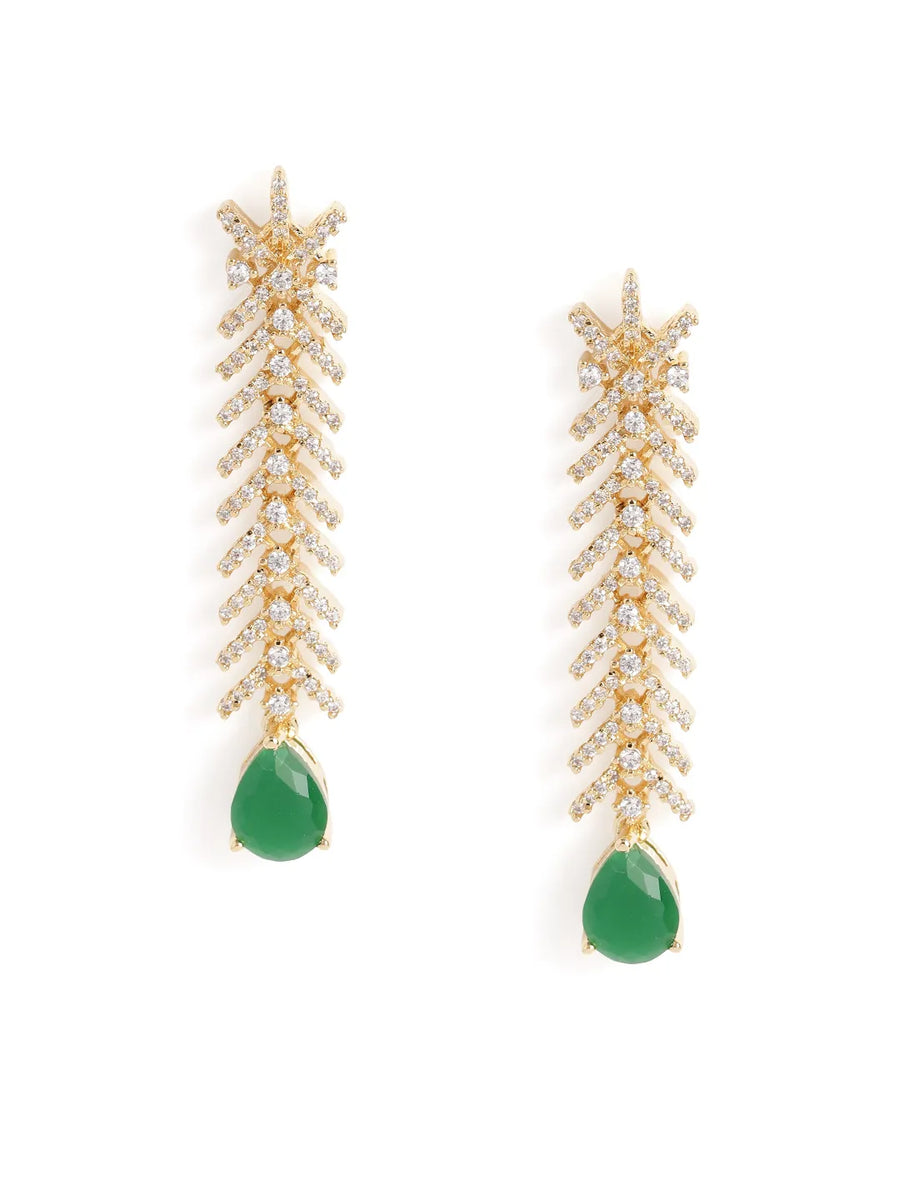 Elegant Teardrop Necklace & Earring Set - Gold Green