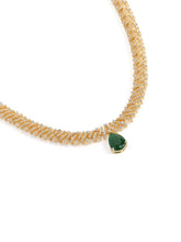 Elegant Teardrop Necklace & Earring Set - Gold Green