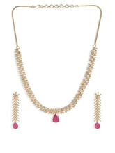 Elegant Teardrop Necklace & Earring Set - Rani Pink